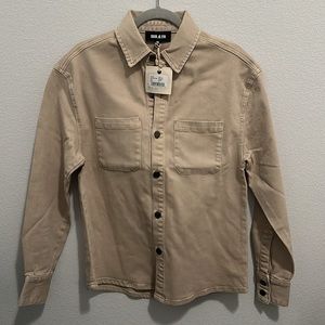 Seroya Alex Denim Button Shacket in Fawn NEW Oversized XS